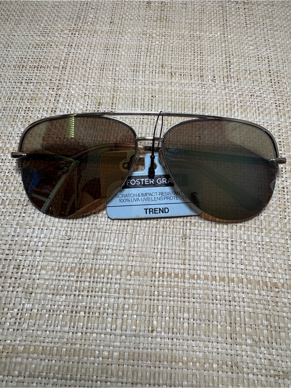 NWT Foster Grant Brown Aviator Sunglasses Gold Metal Frame 100% UV
